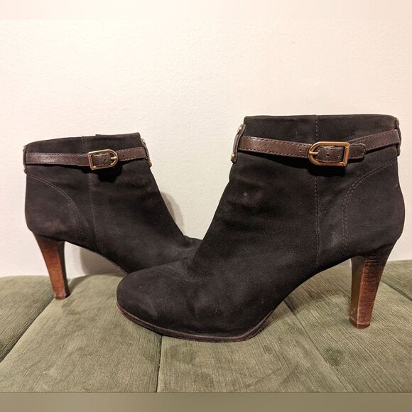 Tory Burch Patricia Mid Heel Bootie Dark Brown Suede size 9.5 - Picture 1 of 10